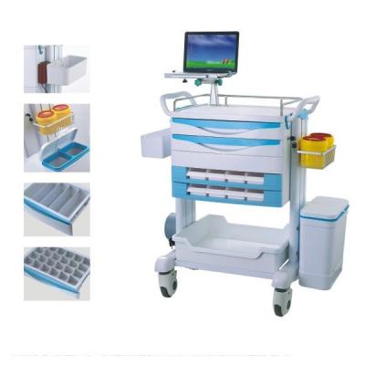 China Luxury Patient Resuscitation Crash Cart Hydraulic Wheels Manual Trolley for sale