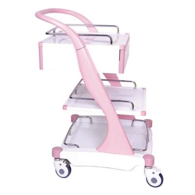 China ABS Aluminum Alloy Frame Pink Three layers Hospital Treatment Trolley for sale