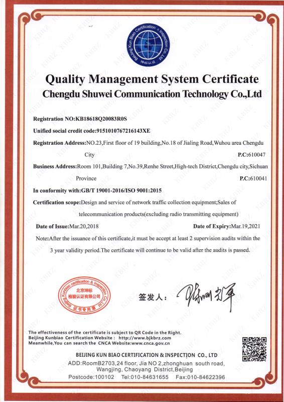 ISO9001 - Chengdu Shuwei Communication Technology Co., Ltd.