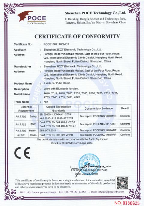 CE certificate - Shenzhen ZDZT Electronic Technology Co., Ltd.