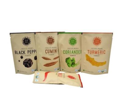 China Resealable Zipper Stand Up Packaging Custom Design Logo Printing Brown Kraft Paper Spice Bags for sale