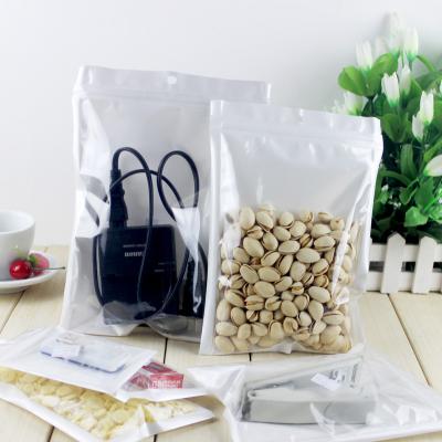 China White Transparent  Zipper Bag Plastic Packaging Pearl Film Bags with Hang Hole for USB packing for sale