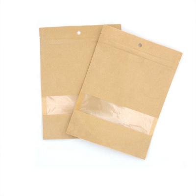 China Retail Sale 20*30*5CM Plastic Stand Up Brown Zipper Kraft Paper Bag With Window for sale