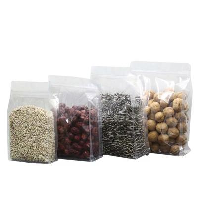 China Food Packaging Zipper Transparent Resealable Plastic Bags Food Grade Flat Bottom Zip Lock Plastic Clear Bag for sale