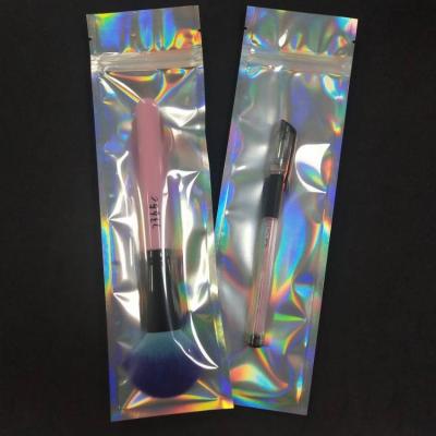 China Makeup Brush Resealable Hologram Laser Transparent Plastic Zipper Bag for sale