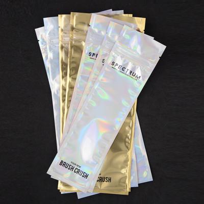 China Customized Printing front zip lock aluminum foil Plastic bags for cosmetic makeup brush packaging for sale