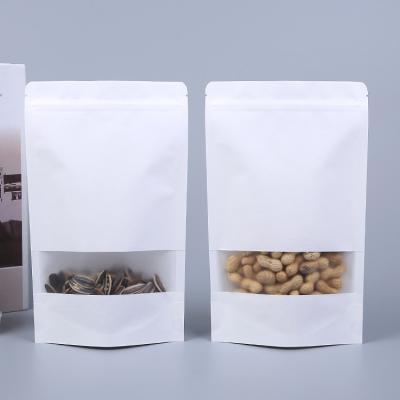 China Snack Biscuit Tea Food waterpoof Packaging White Kraft Zipper Bag Window Stand Up Pouch Frosted Ziplock Bag for sale