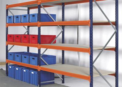 China Multi - Tier Long Span Racking System Steel Storage Shelves Orange Coating for sale