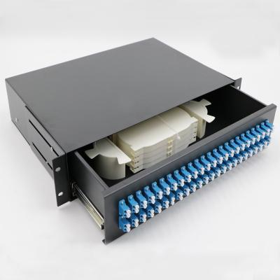 China FTTH 12 24 48 96 144 Port Fiber Optic Patch Panel Telecom 19 Inch Rack Mounted for sale