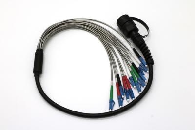 China 12 Cores MPO-LC Fiber Optic Patch Cord Black Jacket Outdoor Waterproof IP65 for sale