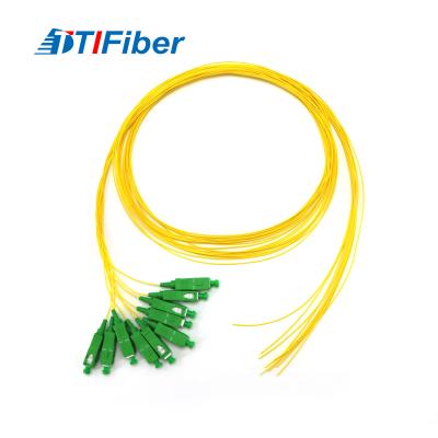 China 0.9mm SC APC Simplex Fiber Optic Cable Pigtail Yellow Single Mode for sale