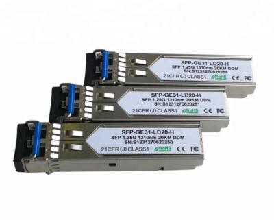 China 1.25G 1310nm 20km SFP Transceiver Module LVPECL Data Interface Meet Laser Class1 for sale