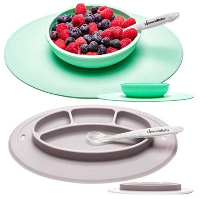 China Silicone Suction Plate And Bowl Set With Spoons FDA Certification for sale