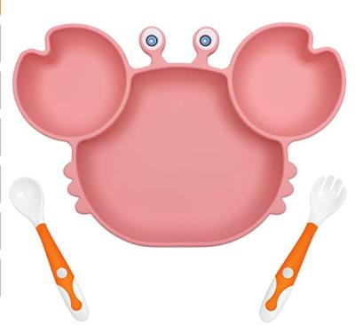 China Feeding Divided Silicone Baby Plate With Suction Base Spoon Fork Set for sale