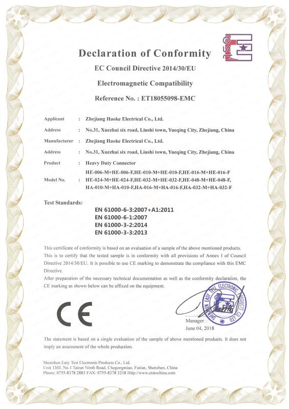 CE-EMC - Zhejiang Haoke Electric Co., Ltd.