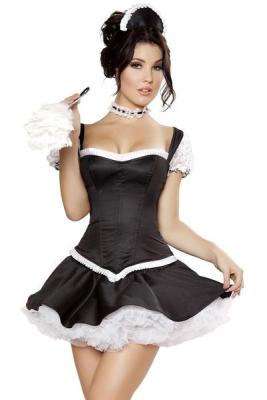 China Wholesale French Maid Costumes Flirty Fifi Halloween Costume for Party made by Satin in Black with size XXS to XXXL for sale