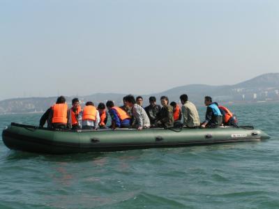 China Black Inflatable Sport Boat PVC / Hypalon Handmade Ferry Boat With High Capacity for sale