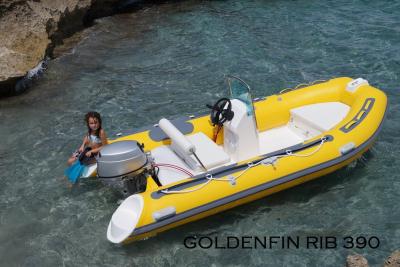 China 13Ft Fiberglass Hull Small Rib Boat  in yellow color for fun on the sea for sale
