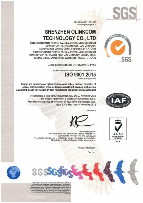 ISO 9001 : 2015 - Shenzhen Olinkcom Technology Co.,Ltd