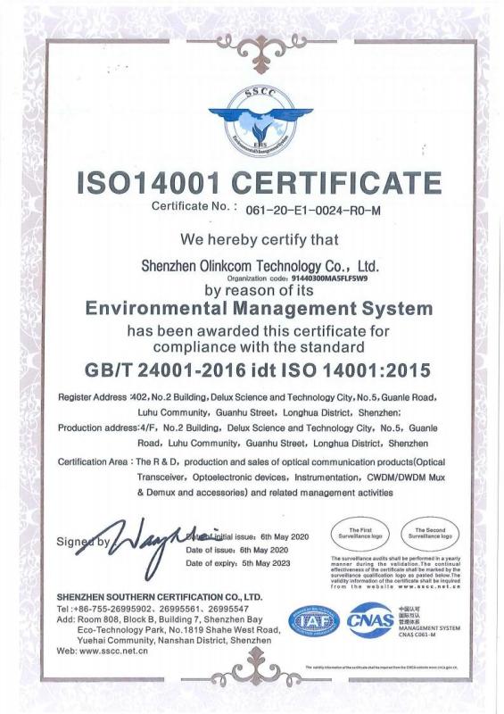 ISO 14001 - Shenzhen Olinkcom Technology Co.,Ltd