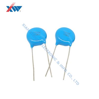 China 10KV 102K 1000pF High Voltage Ceramic Capacitor TH Low Dissipation Blue Epoxy HV Capacitor Supplier Store Energy for sale