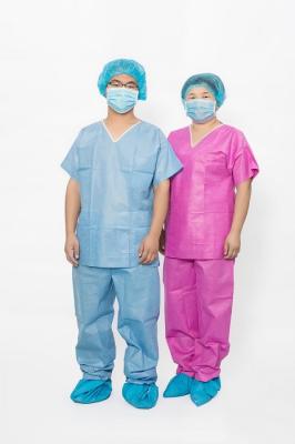 China Short Sleeve Disposable Scrub Suits Weight 35-50 GSM Eco - Friendly Durable for sale