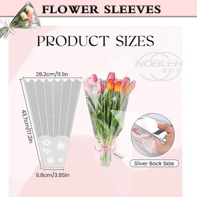 China Disposable Cellophane Flower Bouquet Sleeves Plastic Wrapping Bags With Lace Decor for sale