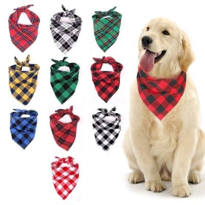 China Custom Printed Red Plaid Dog Scarf Spring Flowers Large Dog Bibs for sale