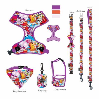 China 7 Pieces Small Soft Dog Harness M Size Collar Leash Set Ribbon Decoration for sale
