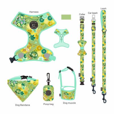 China Resist Tearing Breathable Dog Harness Padded Pet Dog Leash Solid Pattern for sale