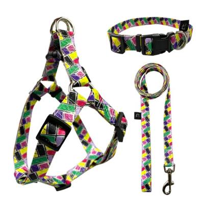 China Woven Logo Dog Harness Set Multiple Colour Polyester Dog Harness for sale
