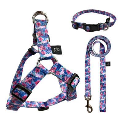 China Heavy Duty Collar Leash Harness Set Puppy Adjustable Flower Pattern Pet Lope for sale