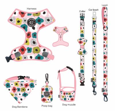 China Trela feita sob encomenda do chicote de fios do cão do poliéster de Logo Collar Leash Harness Set à venda