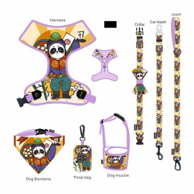 China 7 In 1 Collar Leash Harness Set OEM Dog Bandana Set With Matching Collar Leash for sale
