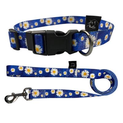 China Adjustable Flower Design Dog Puppy Collar And Lead Leash Set In 2 Colours for sale