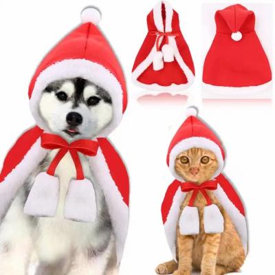 China Adjustable Pet Christmas Outfit Fleece Cloak Cats And Dogs Apparel Red Hat for sale