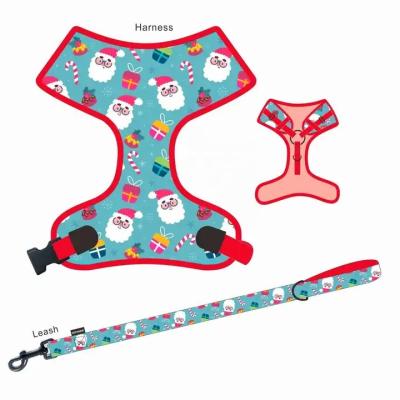 China Adjustable Christmas Dog Harness And Leash Breathable Polyester Dog Harness Te koop
