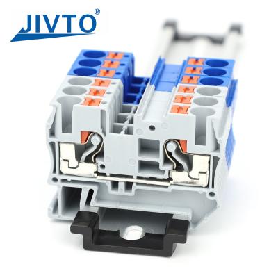 China PT6 Push-in Terminal Block Din Rail 6mm² Screwless Spring Feed-Through Connector Wire Electrical Strip Plug for sale