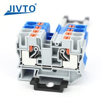 China PT10 Push-in Terminal Block Din Rail Wire Electrical Connector 10mm² Spring Screwless Feed-Through Strip Plug PT-10 for sale