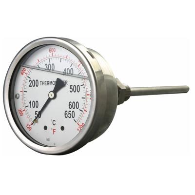 China SS Long Stem Liquid Filled 4 Inch Industrial Bimetal Thermometer 1/2 NPT for sale