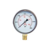 Cina Manometro riempito liquido a 4 pollici, 0-3000 PSI/barra/kpa, supporto più basso, 1/2 NPT, caso di acciaio inossidabile ed interno d'ottone in vendita