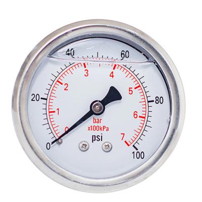 China 2-1/2 Inch Face Dial 100kpa 7Bar glycerin Liquid Filled Pressure Gauges 1/4 NPT for sale
