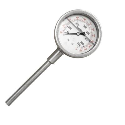 China Lower Mount Stainless Steel 4'' 100MM Glycerine Bimetal Stem Thermometer 50C for sale