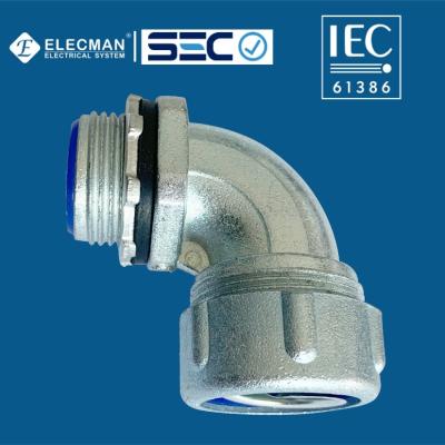 China IEC 61386 90 Degree Liquid Tight Angle Connector Zinc For Flexible Conduit for sale