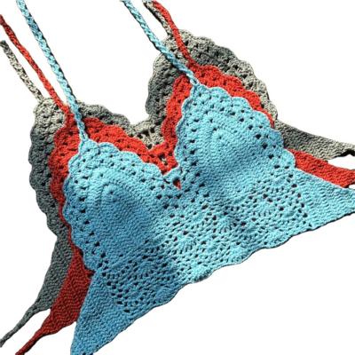 China Niris Lingerie New Fashion Knit Crochet Cami Women Bralette Halter Neck Crop Tops Summer Beach Bikini for sale