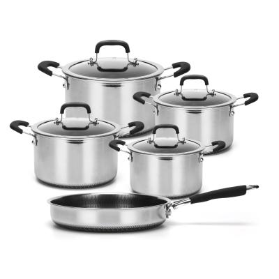 China Sustainable German Cookware 9pcs Set 304 Stainless Steel Cooking Pot Stick Cookware Non Sets Kitchenware à venda