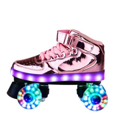 China Double Row 4 Wheel Roller Skates Patines Led Rechargeable 7 Colorful Luminous for sale