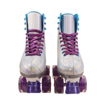 China Outdoor Shiny Double Row Purple Four Wheels Quad Skates With PU Leather for sale