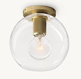 China Blown Glass Shade Luxury Ceiling Lights Brass Flush Mount Light 40w for sale