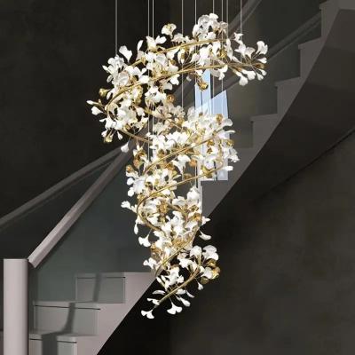 China Ceiling Mounted Contemporary Staircase Gingko Chandelier OEM for sale